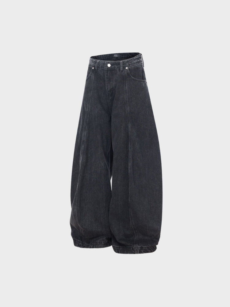 DCRB Black Washed Pleated Denim Jeans