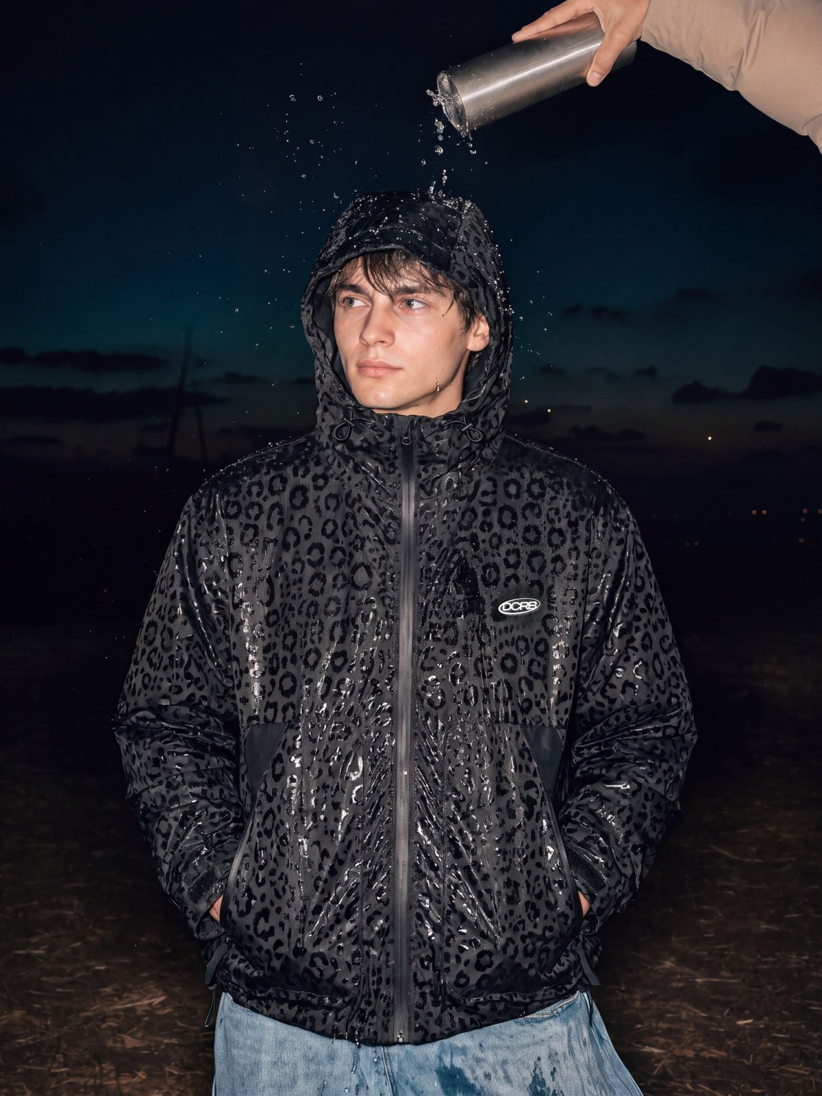 DCRB Dark Green Water Reactive Cheetah Rain Jacket