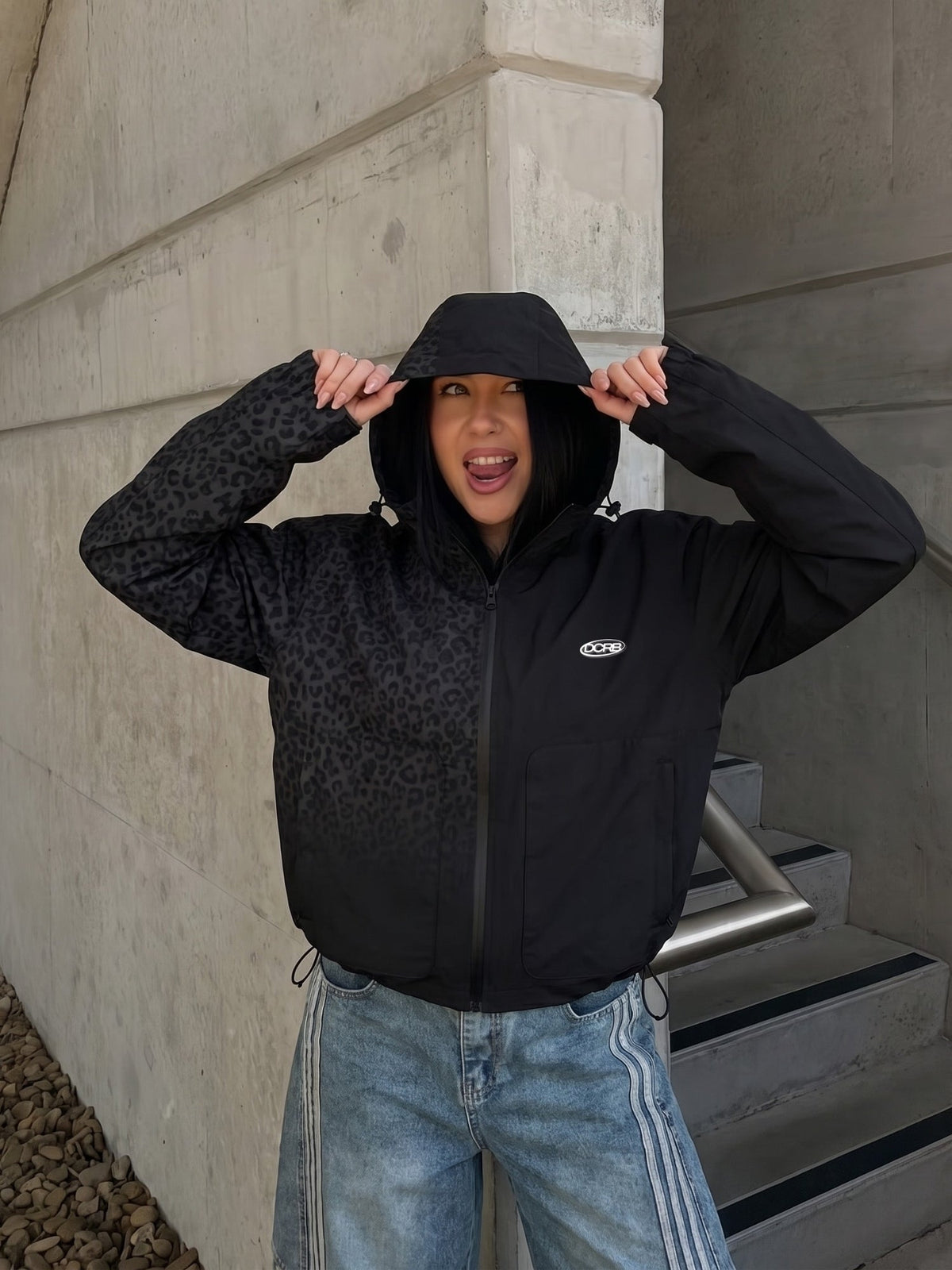 DCRB Dark Green Water Reactive Cheetah Rain Jacket