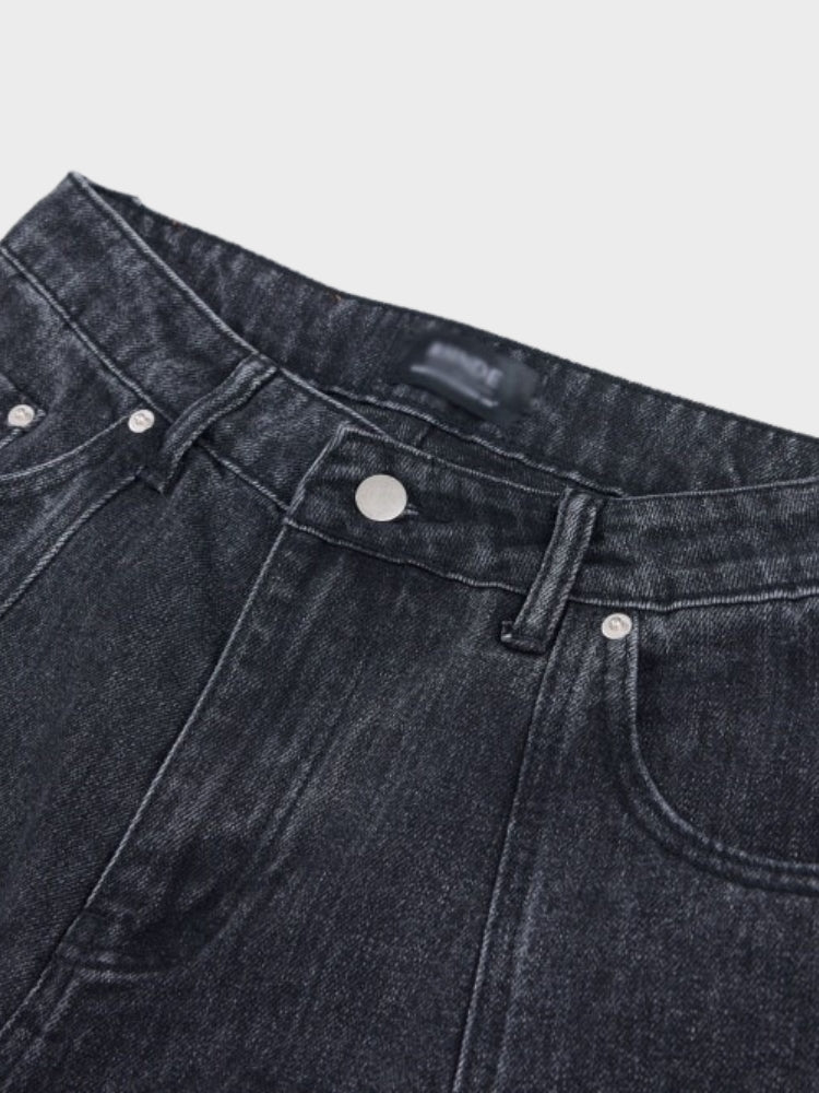 DCRB Black Washed Pleated Denim Jeans