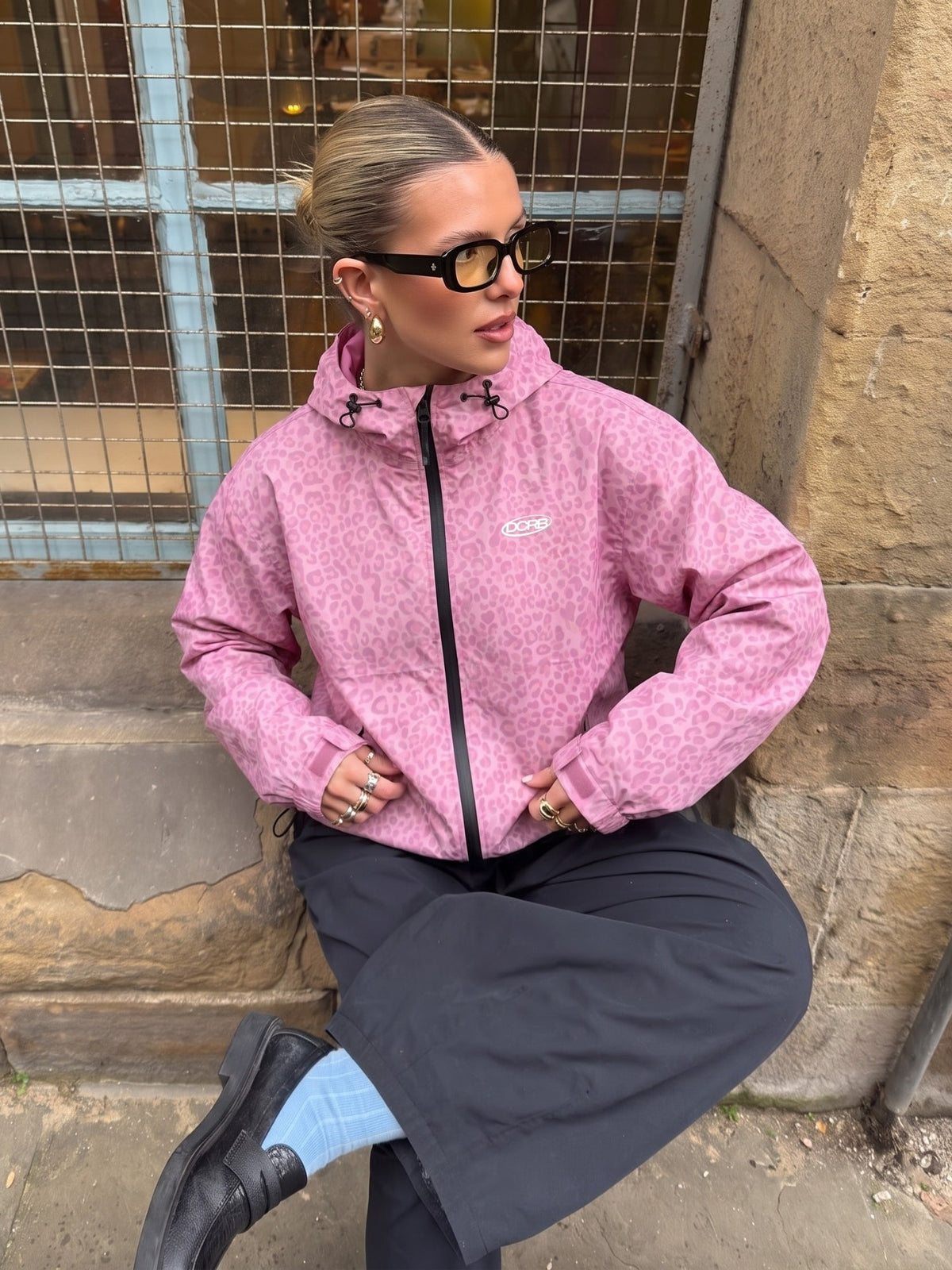 DCRB Pink Water Reactive Cheetah Rain Jacket
