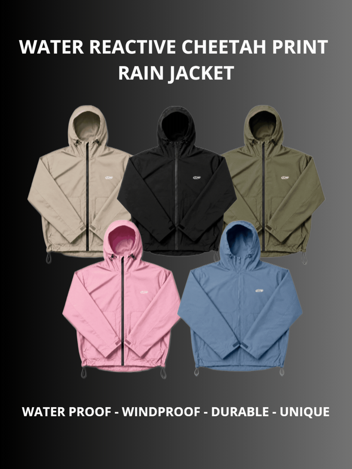 DCRB Dark Green Water Reactive Cheetah Rain Jacket
