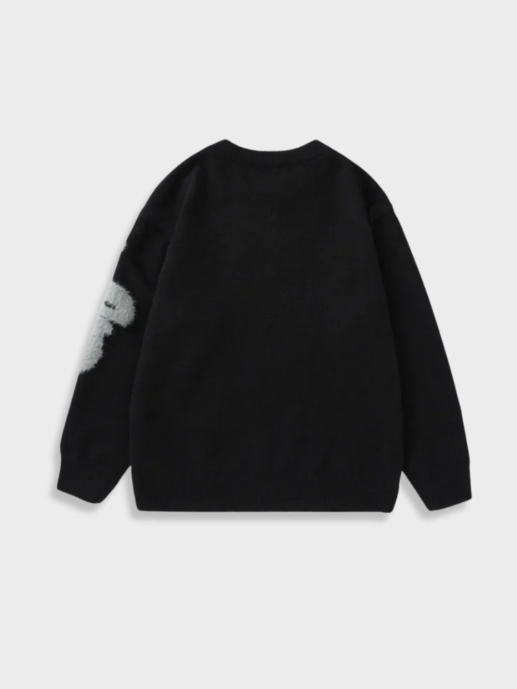 Black Fuzzy Letter Sweater