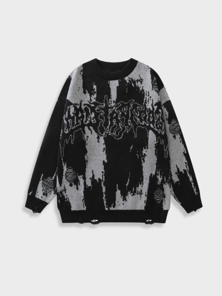 Graffiti Ripped Loose Sweater