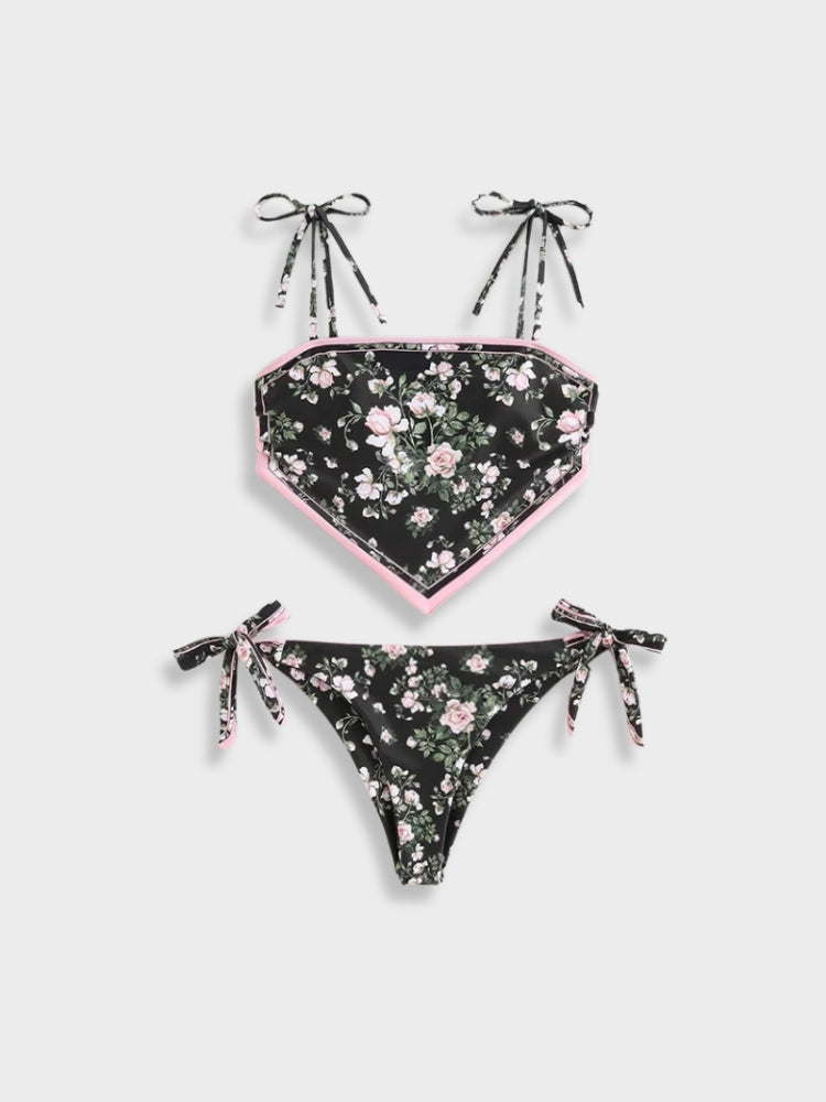 Flowered Cover Top Bikini Set