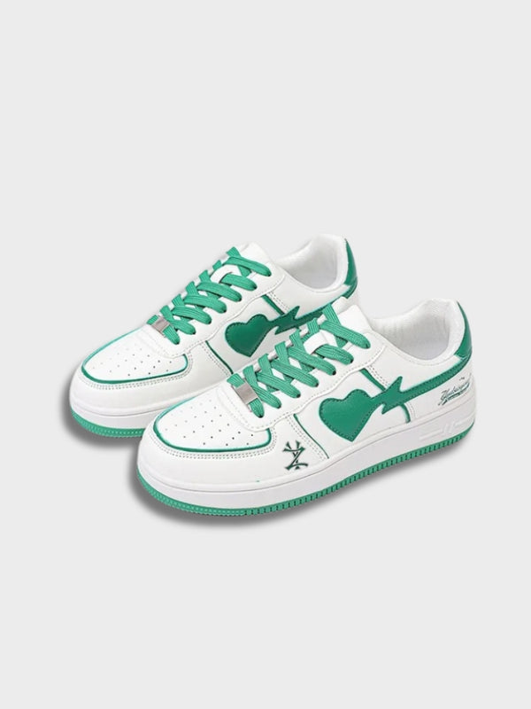 Clean White Retro Heart Sneakers